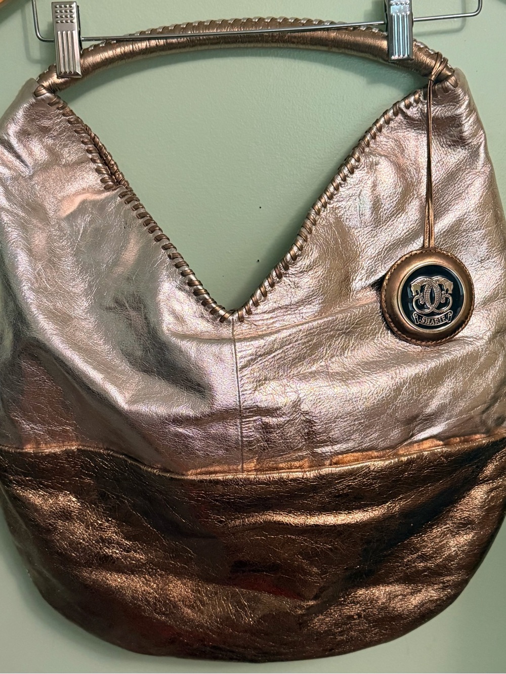 Sharif Metallic Bronze Leather Hobo Bag